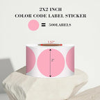 2 Inch Pink Circle Stickers, Permanent Sticky Dots, 500 Pcs Roll, Colored Dot Stickers for Toddlers, Drafting Dots, File Classification Stationery Labels