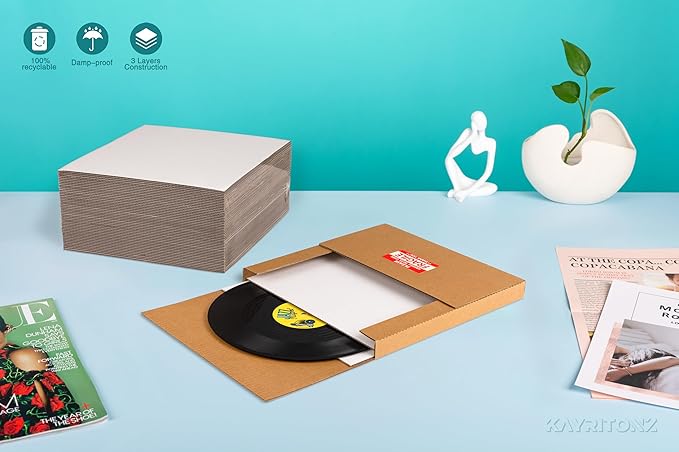 12.5x12.5 inch Corrugated Cardboard Sheets - 12" LP Record Insert Pads for Shipping, Mailing, Packaging, Art Supplies, DIY Crafts, 1/8" Thick Protective Sheets, One-Side White, 25 PCS