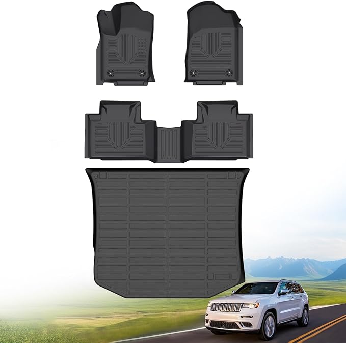 Hutisya-Floor Mats & Cargo Liner Set Fit for Jeep Grand Cherokee 2016-2021/Grand Cherokee WK 2022-2023 (Non L) All Weather Protection Anti-Slip TPE Full Set Liners Automotive Accessories-Black