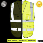 Vest 9 Pockets Class 2 High Visibility Zipper Front Construction Vest For Men & Women – Yellow