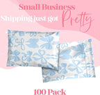 6x9 Designer Poly Mailer 100 Pack Heavy Duty Waterproof Self Seal Shipping Bags for Small Business Large Mailing Envelopes Bulk Tear Resistant Packaging Blue Bows