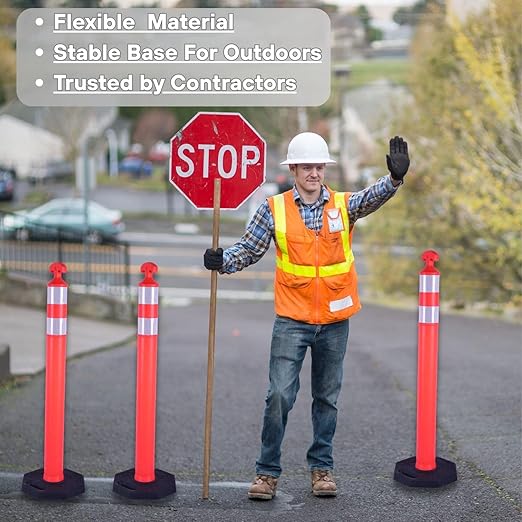 3PACK BESEA Traffic Delineator Cone 42”High Orange Traffic Safety Delineator Cones with Heavy Duty Rubber Base for Construction Site, Road Parking, People Control in Public(3PACK)