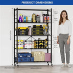 ALANNG 40" W Foldable 5-Tier Storage Shelves with Wheels, Adjustable & Removable Metal Rack, Heavy Duty Rolling Organizer for Kitchen, Garage, Closet, Pantry, and Office (Black,1 Pack)