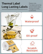 Phomemo Sticker Circle Labels- 1.96"x1.96"(50x50mm) Thermal Label for M110/M221/M220/M120/M200, for Barcode/Address/Mailing/Logo/Business/Home Tag, Black on Golden