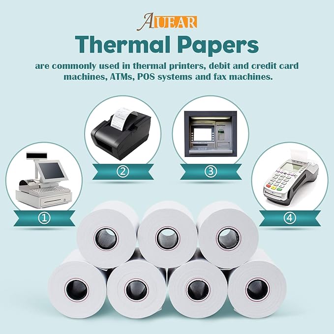 AUEAR, Thermal Cash Register POS Paper Rolls, 2 1/4" x 85' - BPA Free (100 Pack)