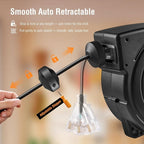 SURAIELEC 50FT Retractable Extension Cord Reel, 14AWG/3C SJTOW Heavy Duty Power Cord with Lighted Triple Tap, 13A Circuit Breaker, Ceiling/Wall Mount for Garage, Shop, Workshop, ETL Listed, Black