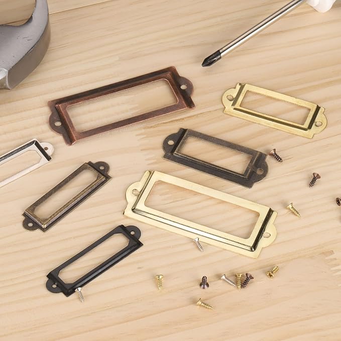 PATIKIL 60x17mm Metal Label Holders, 30 PCS Label Name Card Tag Frames with Screws for Office Library File Cabinets Shelves Wood Drawers Fabric Bins, Red Bronze