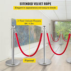 VEVOR Stanchion Post with Velvet Ropes, 6-Pack Crowd Control Stanchion with 3PCS 5FT Red Velvet Ropes, Stainless Steel Queue Barrier Line Divider with Ball Top for Events, Museums, Parties