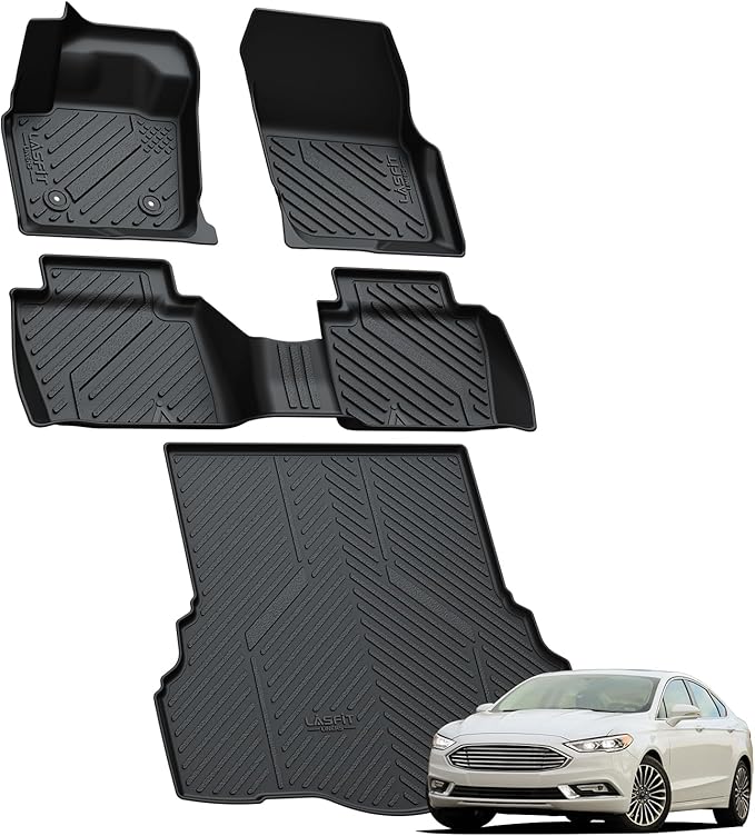 LASFIT Floor Mats & Trunk Mat for Ford Fusion 2013-2016 (Only Fit Gasoline) All Weather TPE Mats Custom Fit Floor Liner for Fusion & MKZ 1st & 2nd Row Car Mats and Cargo Liner, Black