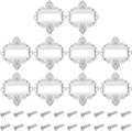 uxcell 10 Pcs Metal Label Holder, 2.2 x 2.4 Inch Small Vintage Card Frame Tag Floral Lace Label Holder with Screws for File Boxes Drawers Door Cabinet Book Shelves, White Nickel