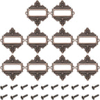 uxcell 10 Pcs Metal Label Holder, 2.2 x 2.4 Inch Small Vintage Card Frame Tag Floral Lace Label Holder with Screws for File Boxes Drawers Door Cabinet Book Shelves, Bronze Red