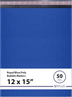 Royal Blue Large Poly Bubble Mailers 12x15 inch | Self Seal Padded Envelopes Cushioned Bubble Mailer | Usable Size 12x15 | WaterProof | Lightweight mailing Shipping Bags | 50 Pack Bulk