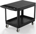 Heavy Duty Utility Rolling Tool Cart, 1000 lbs Capacity Flat Top Plastic Utility Service Cart with Two Trays and Wheels, 46 x 26-Inch Work Cart for Storage, Garage, Warehouse, Workshop, Black