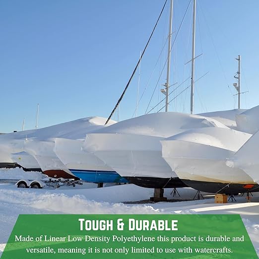 Farm Plastic Supply Polyethylene Plastic Shrink Wrap - 7 mil – Boat Shrink Film for Heat Gun, Industrial Shrink Wrap, Plastic Sheeting for Storage & Protection (White, 14' x 25')