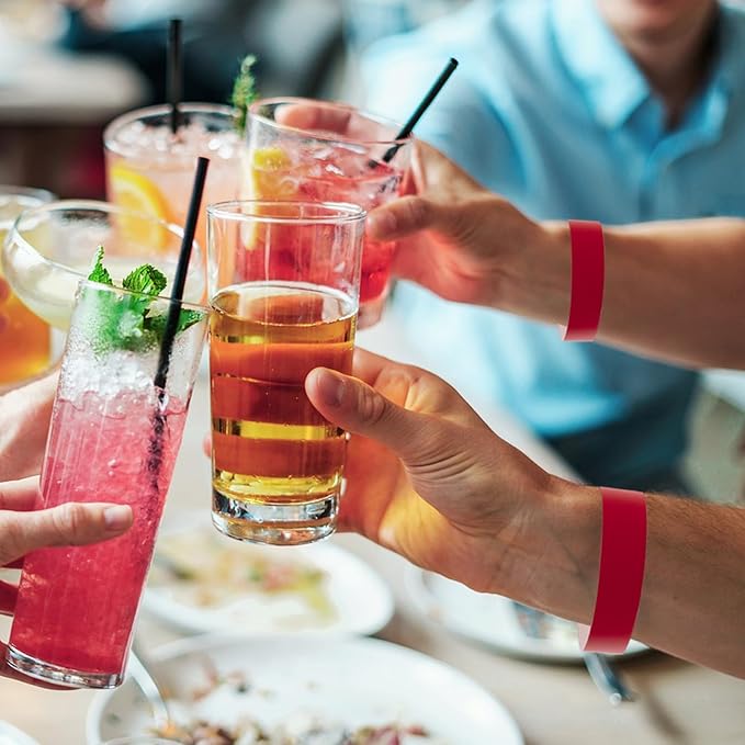 1200 Pcs Plastic Paper Wristbands for Events Neon Color Wrist Bands Concert Identification Wristbands Paper Bracelets Wristbands Party Hand Bands (Red)