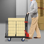 Foldable Hand Truck, 330LBS Dolly Folding Push Cart with Removable Cage, 4-Inch TPR Wheels Convertible Cart Dolly for Moving, Heavy Duty Folding Platform Truck with Mesh Panel