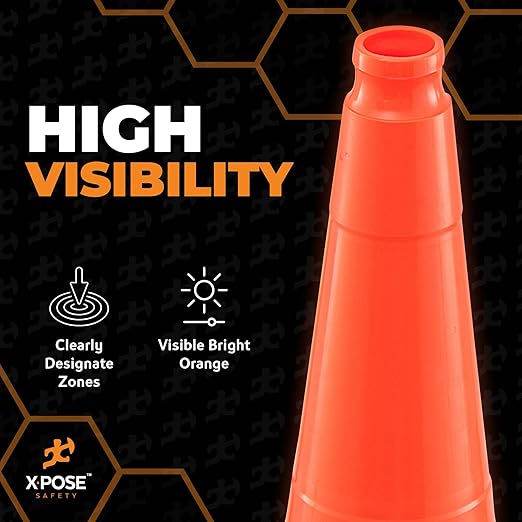 Xpose Safety 36 Inch Orange Traffic Cones, 12-Pack - Multipurpose PVC Plastic Safety Cone for Parking, Soccer, Caution, Kids and Construction - DOT Approved