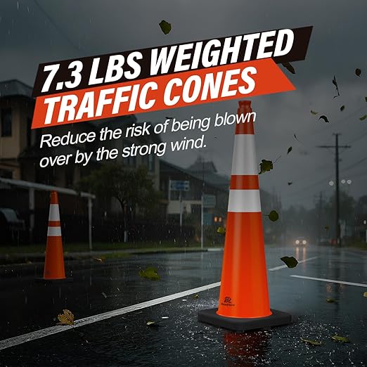 RoadHero 5 Pack 36 Inch Large Traffic Cones with Heavy Black Base, Orange Safety Cone with Reflective Collar for Parking Lot, Construction Work, Road Safety