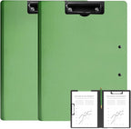 2 Pack Foldable Clipboards, A4 Office Clipboard Folder with Double Metal Clips, 360 Degree Foldable Binder Clipboard with Pen Holder, File Cover Work Folder Clipboards, Green