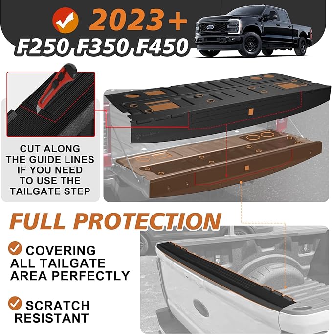TripleAliners Compatible with Ford Super Duty 2023-2025 2026 F250/F350/F450 Accessories Tailgate Mat with Tailgate Cap Top Protector Full-Coverage All Weather Truck Bed Cover Liner Replacement