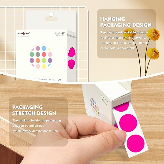 PARLAIM 3/4 Inch Color Coding Label Stickers,500PCS Circle Inventory Sticky Dots Sticker in Dispenser Box,Fluorescent Pink Adhesive Round Dot Labels for Office Home(Fluorescent Pink)