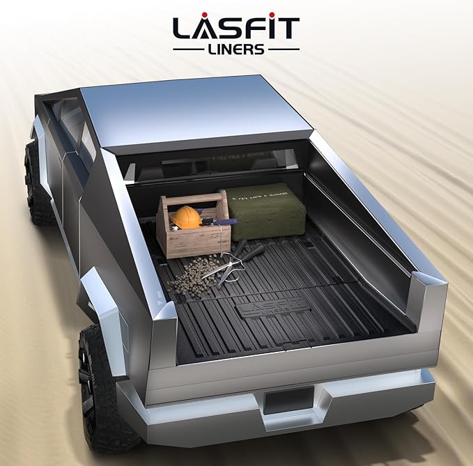 LASFIT Premium Extra Thick Truck Bed Mat for Tesla Cybertruck 2025/2024/2023 Base/Cyberbeast 6FT Car Bed Liner Cybertruck Accessories | Custom Fit TPE All Weather Pickup Rear Trunk Cargo Mat, Black