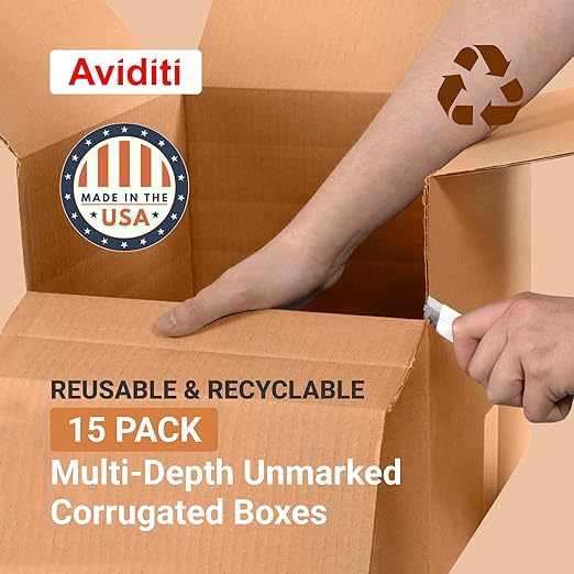 BOX USA Shipping Boxes Multi-Depth 24"L x 16"W x 12"H, 15-Pack | Corrugated Cardboard Box for Packing, Moving and Storage