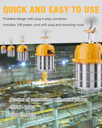 LED Temporary Work Light 100W LED Construction Lights 12,000lm 5000K Daylight Stainless Steel Guard Portable Hanging Work Lighting Workshop Jobsite Light Outdoor