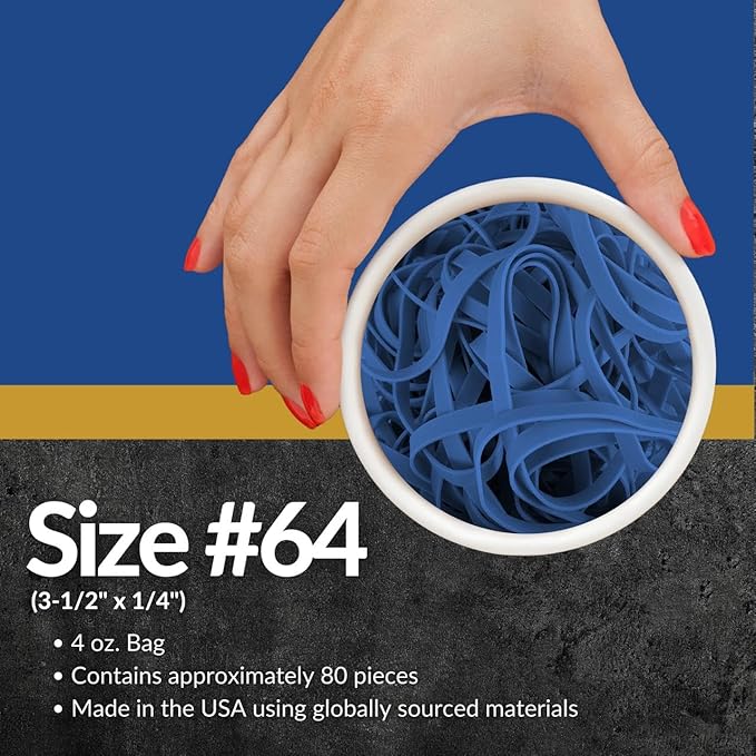 Upgrade Office Supply UPG25764B Rubber Bands, Size 64 (3-1/2 x 1/4), Blue, 80 Bands, 1/4 lb Bag, USA