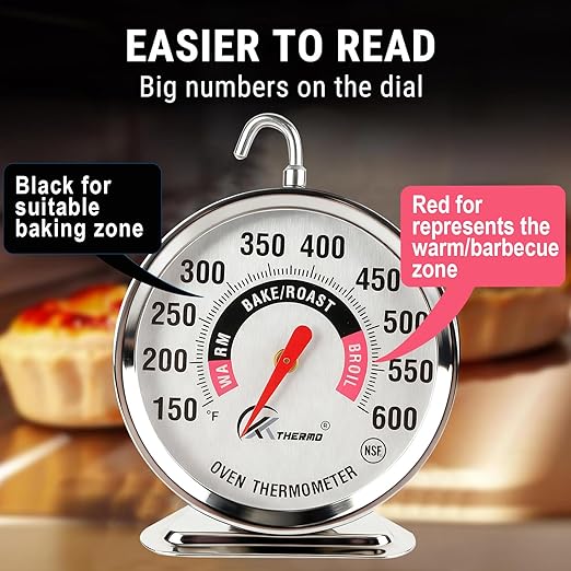 Oven Thermometer 150-600°F Pro Accurate Oven Temperature Gauge for Gas/Electric Ovens Instant Read Food Thermometer Hang or Stand