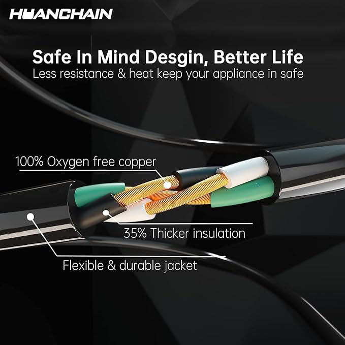 HUANCHAIN Indoor Outdoor Black Extension Cord 25 ft 2 Pack Waterproof, 16/3 Gauge Flexible Cold-Resistant Appliance Cable Outside, 13A 1625W 16AWG SJTW, 3 Prong Electric Cord, ETL