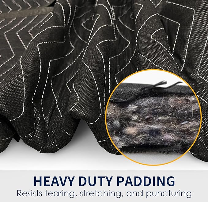 Moving Blankets Heavy Duty 12 Pack 72" x 80" (65 lb/Dozen), Large Thick Quilted Furniture Mover and Pads for Safe Shipping, Packing and Storage, Black(12 Packs)