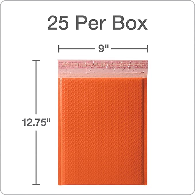 Quality Park Bubble Mailers, 8.5 x 11 Inch, Orange Poly Mailers, Padded Envelopes, Shipping Envelopes, Water Resistant, Self Seal, 25 per box (QUA85868), Letter
