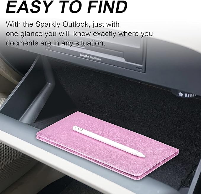 Cacturism Car Registration and Insurance Holder, Car Accessories Vehicle Glove Box Car Organizer Men Women Wallet Case with Magnetic Shut for Cards, Essential Document, Driver License, Bling Pink