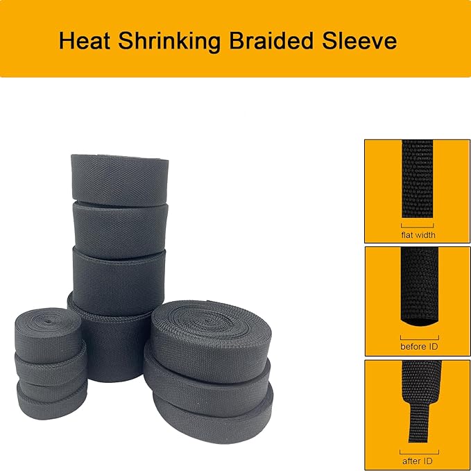 Heat Shrink Braided Sleeving 2:1 Shrinkable Fabric Cable Sheathing Wire Tubing Management Abrasion Protectors Flexibility 3/8" ID-9FT