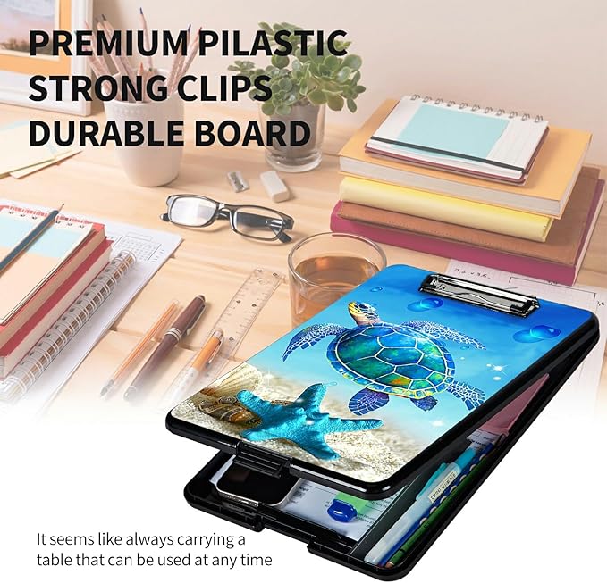 A4 Clipboards,Heavy Duty Waterproof Nursing Plastic Folder Clipboard with Storage Clip Boards,File Folder Storage Box Clipboard Case for Teacher,Doctor,Offices,Blue Turtle