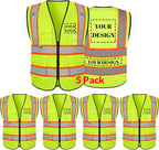Safety Vest Reflective High Visibility with 5 Pockets ＆Zipper Class 2 Adult Unisex Construction Security Workwear