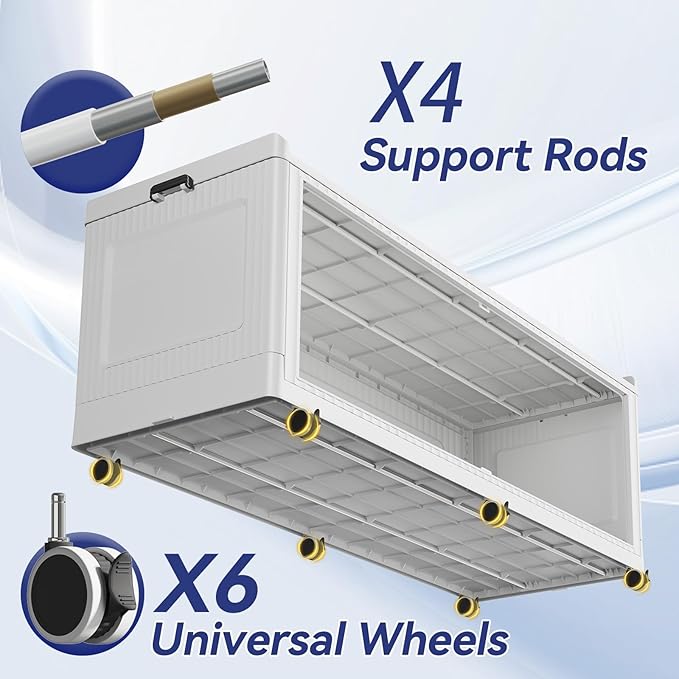 200Gal Extra Large Stackable Storage Bins with Lid, 800Qt Collapsible Storage Box with Wheels, Closet Organizers and Storage Cabinet Container for Home, Kitchen, Office, Bedroom, 4Pack White