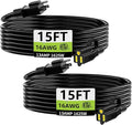 HUANCHAIN Indoor Outdoor Black Extension Cord 15 ft (2pack) Waterproof, 16/3 Gauge Flexible Cold-Resistant Appliance Cable Outside, 13A 1625W 16AWG SJTW, 3 Prong Electric Cord, ETL