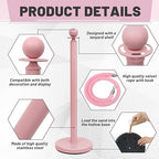 Ferraycle 4 Pcs Stainless Steel Stanchions Post Queue 38 Inch, 5 ft Velvet Carpet Ropes and Pole, Control Barriers for Wedding Birthday Party Decoration Sand Injection Hollow Base Set (Gray Pink)