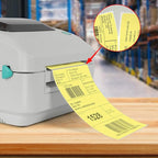 Yellow Direct Thermal Labels 4 × 6 Inch Vinyl Self-Adhesive Fanfold Shipping Stickers Waterproof Perforated Printer Decal for Office School Warehouse 500 PCS