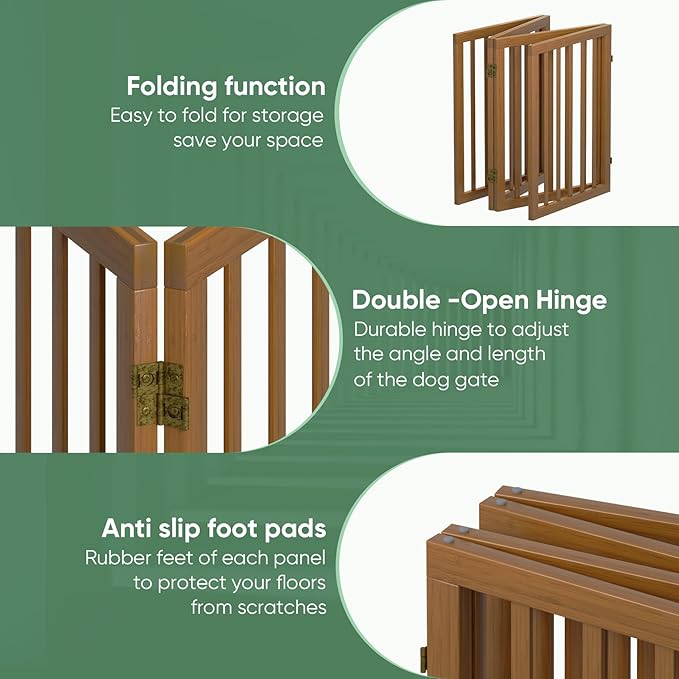 Dog Gate, Bamboo Free Standing Dog Gates for Doorways, Foldable Dog Gate Indoor, Pet Gates for Doorways Bedroom, Puppy Gate with Metal Support Feet, Room Divider 4 Panels (walnut)