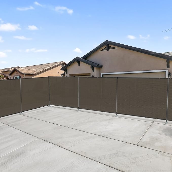 Patio 5' x 31' Outdoor Privacy Screen Freestanding Temporary Fence Panels Net Cover with Metal Poles for Outside Backyard Pool Garden Air Conditioner Fencing, Brown