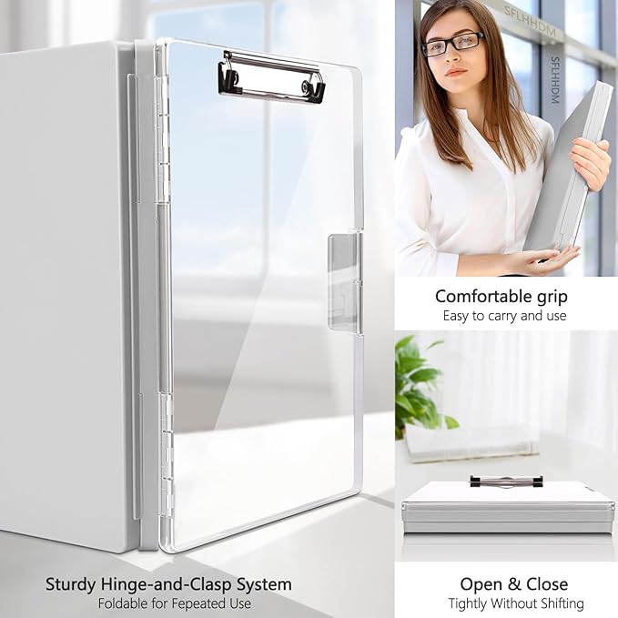 Clipboard with Storage,Heavy Duty Clip Boards 8.5x11 with 2 Storage Case,Clear Visible Top Panel Storage Clipboards,Side Opening Clip Boards,Nursing Clipboard Folder Case for Office Supplies-Lvory