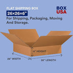 BOX USA 26x26x6 Flat Corrugated Boxes, Flat, 26L x 26W x 6H, Pack of 10 | Shipping, Packaging, Moving, Storage Box for Home or Business, Strong Wholesale Bulk Boxes