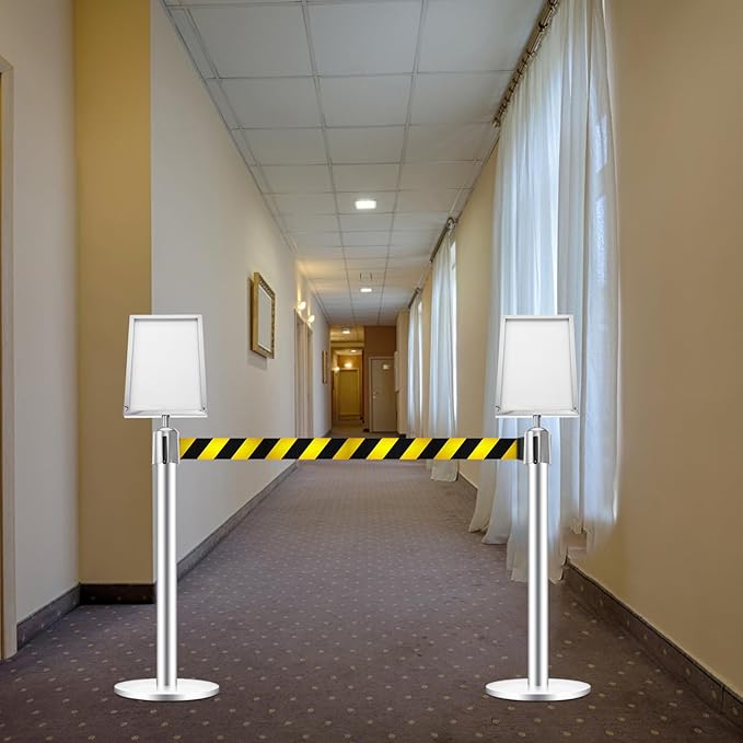 VICASKY Stanchion Sign Holder Queue Barrier Crowd Control Barriers Retractable Rope Supermarket Entrance Security Tape Belt Steel Ropes Heavy Duty Stanchions Holder Stainless Frame Stand