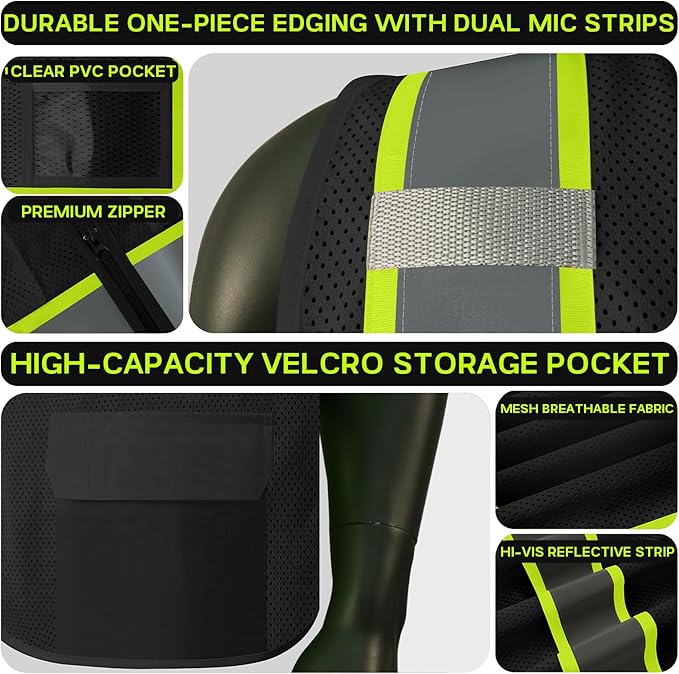 Safety Vest Customize Logo with 5 Pockets & Zipper Reflective High Visibility Vest Class 2 Outdoor Workwear