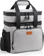 Double Deck Large Lunch Box, Insulated Heavy Duty Lunch Bag Waterproof Leakproof Durable Cooler Bag for Men Women Adults Work Picnic Camping Daytrip,16L,Grey, GLENKEY