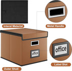 Huolewa File Organizer Boxes with Lids, Collapsible Faux Leather Hanging File Folder Box Organizer with Plastic Slide, Decorative Home/Office Filing System Boxes for File and Folders Storage