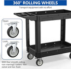 550LBS Utility Cart, 2-Tier 40x17 Inch Utility Cart with Wheels,Heavy Duty Service Cart-Lipped Shelves,Ergonomic Storage Handle and Swivel Wheels for Warehouse, Garage, Cleaning,Black